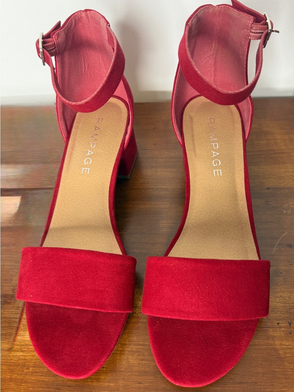 Rampage Red Suede Block Heel Sandals with Ankle Strap - Picture 3 of 10